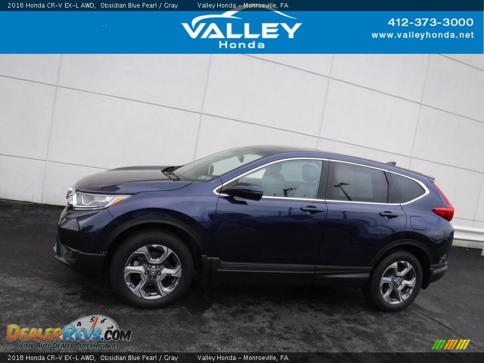 2018 Honda CR-V EX-L AWD Obsidian Blue Pearl / Gray Photo #2