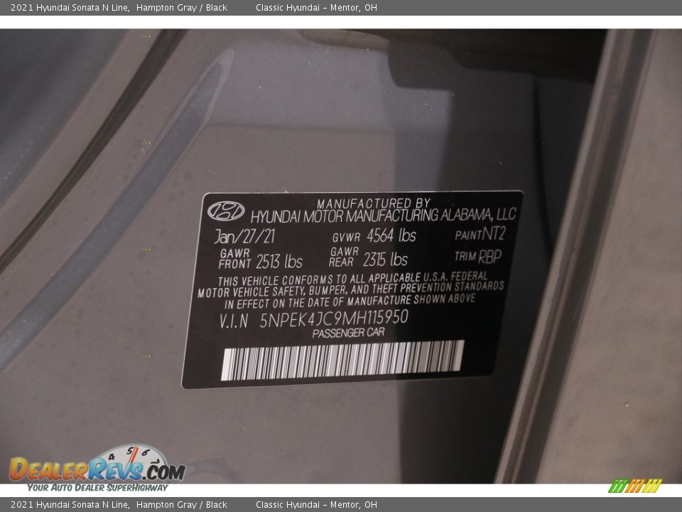 2021 Hyundai Sonata N Line Hampton Gray / Black Photo #23