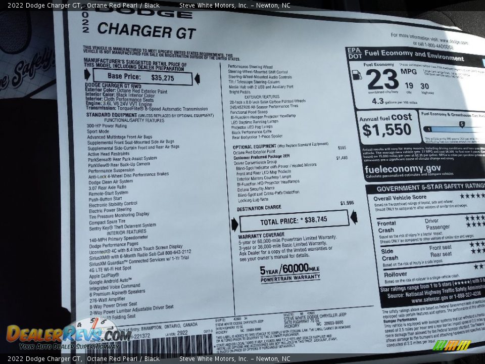 2022 Dodge Charger GT Octane Red Pearl / Black Photo #26