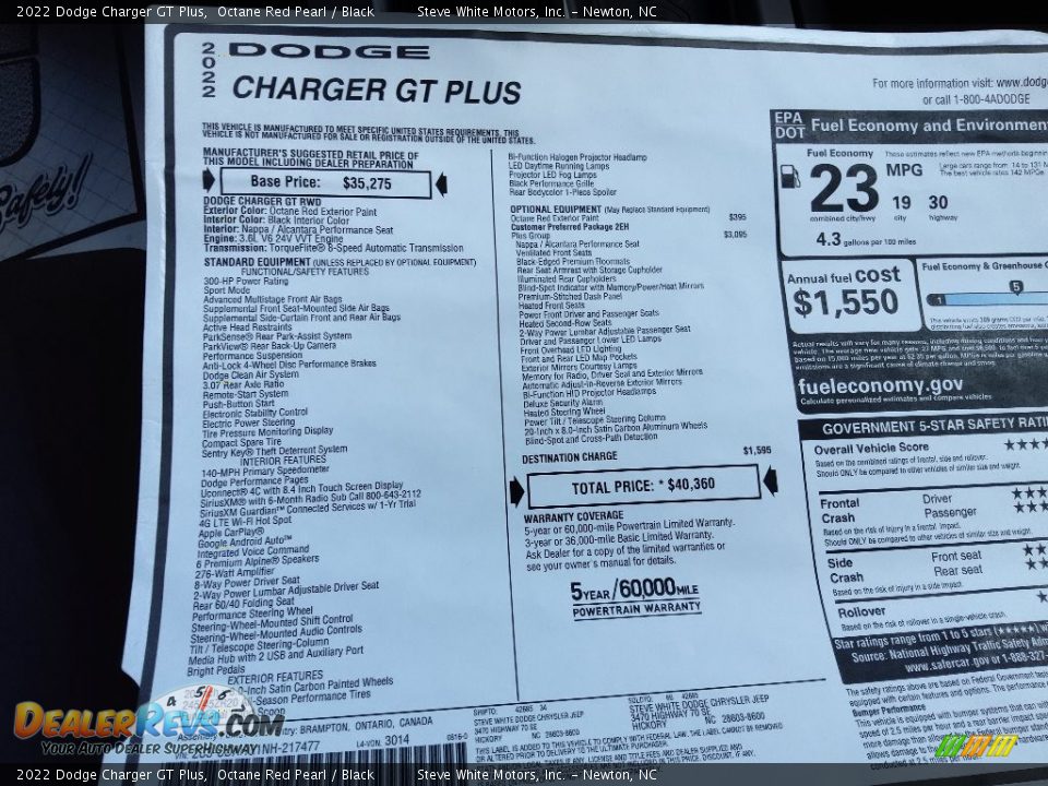 2022 Dodge Charger GT Plus Window Sticker Photo #28