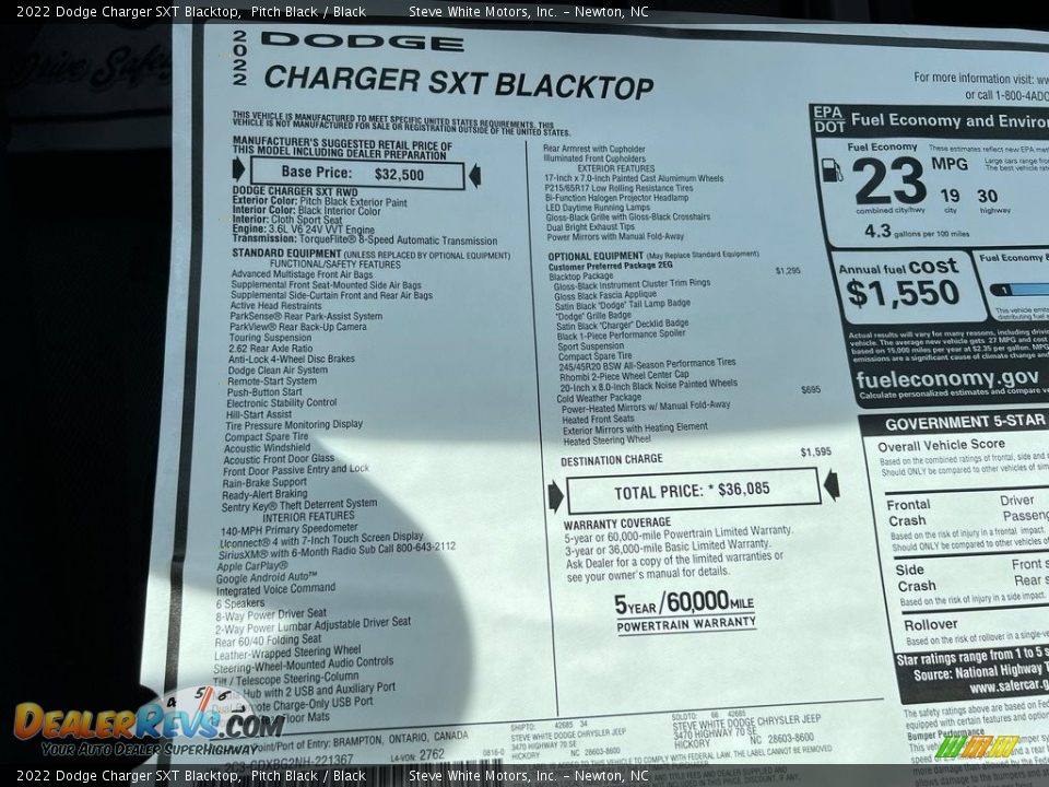 2022 Dodge Charger SXT Blacktop Window Sticker Photo #27