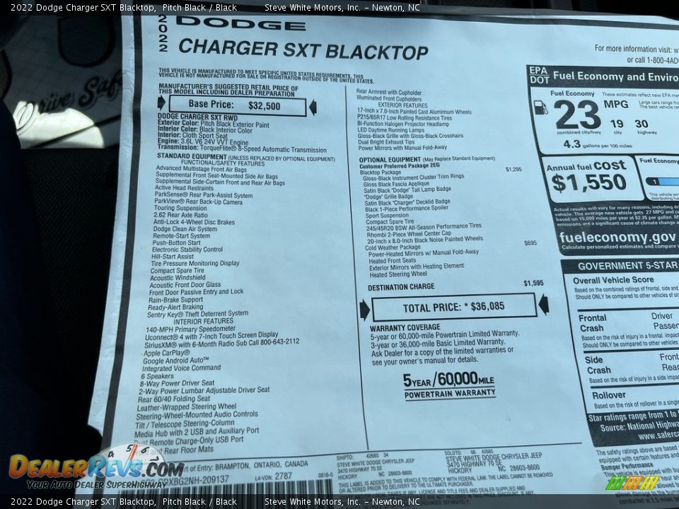 2022 Dodge Charger SXT Blacktop Pitch Black / Black Photo #27