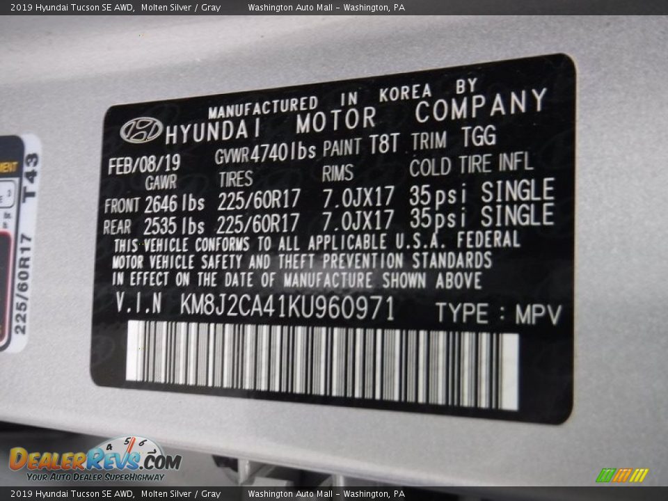 2019 Hyundai Tucson SE AWD Molten Silver / Gray Photo #27