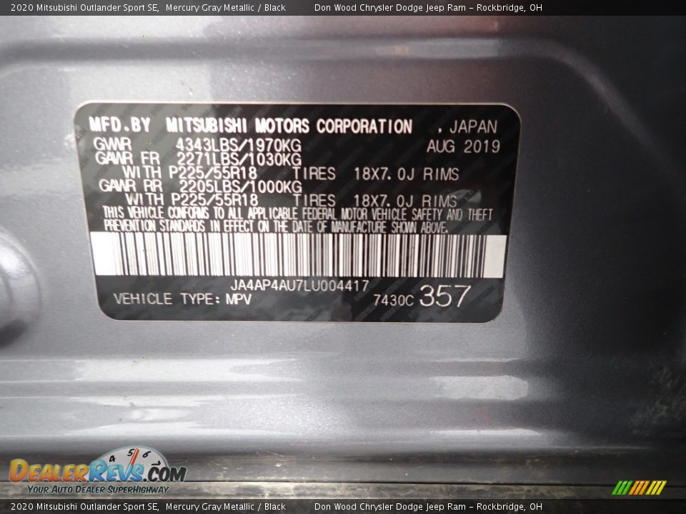 2020 Mitsubishi Outlander Sport SE Mercury Gray Metallic / Black Photo #32