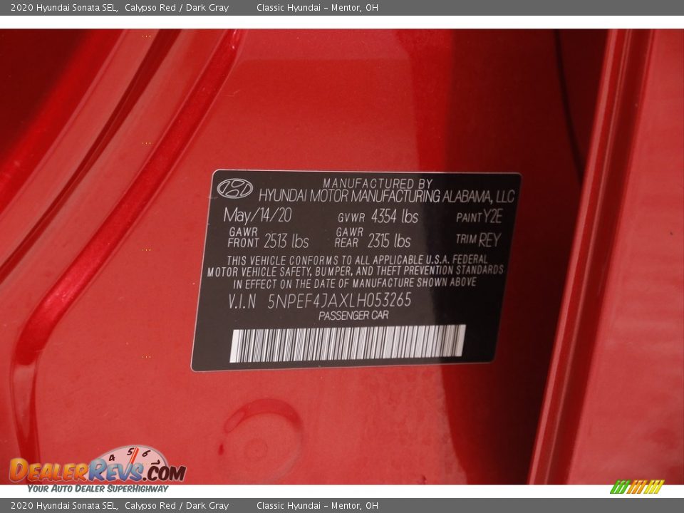 2020 Hyundai Sonata SEL Calypso Red / Dark Gray Photo #21