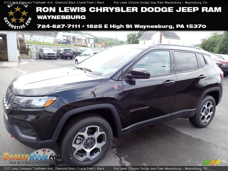 2022 Jeep Compass Trailhawk 4x4 Diamond Black Crystal Pearl / Black Photo #1