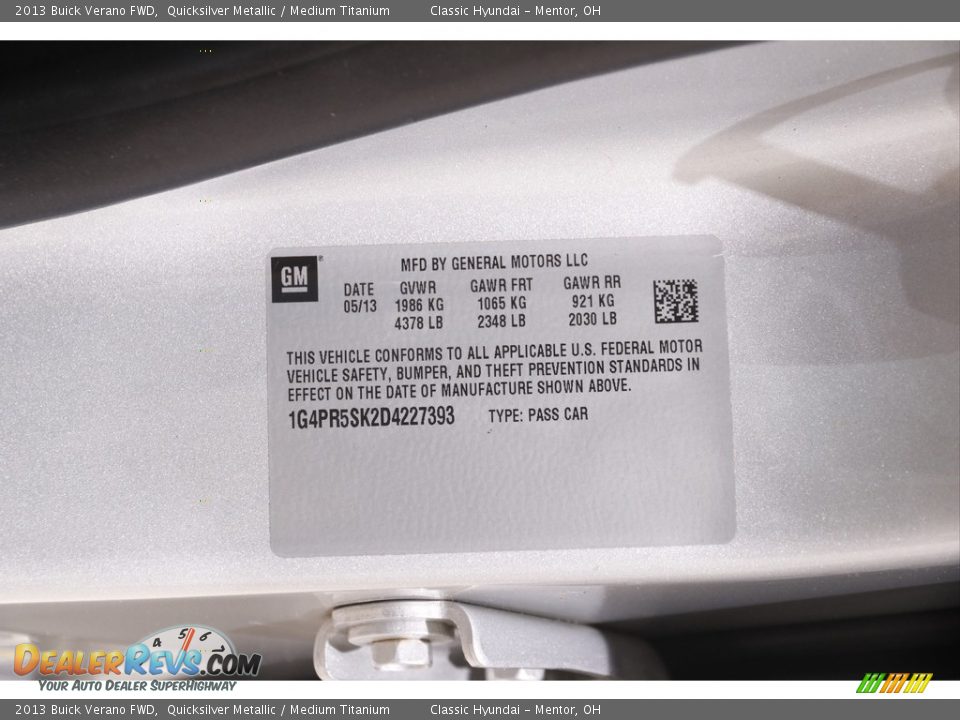 2013 Buick Verano FWD Quicksilver Metallic / Medium Titanium Photo #20