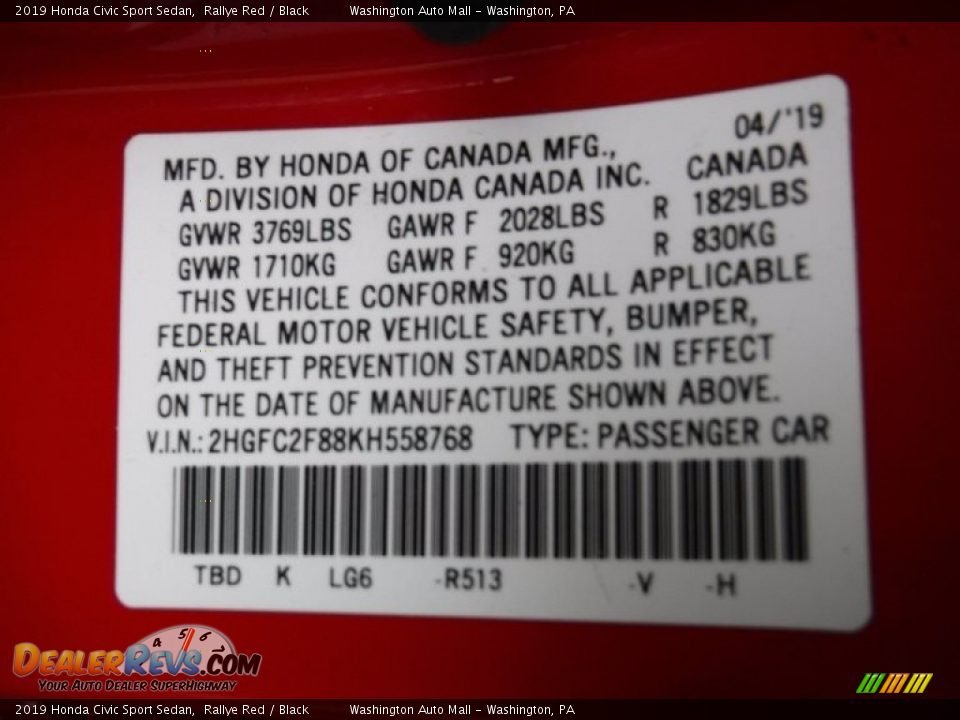 2019 Honda Civic Sport Sedan Rallye Red / Black Photo #27