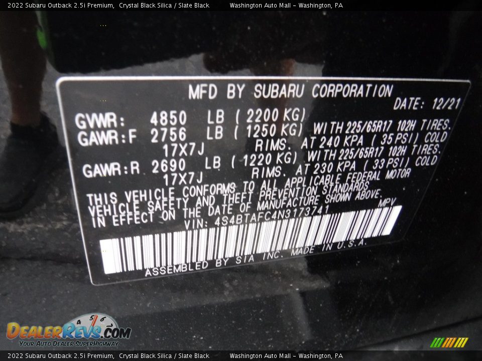 2022 Subaru Outback 2.5i Premium Crystal Black Silica / Slate Black Photo #32
