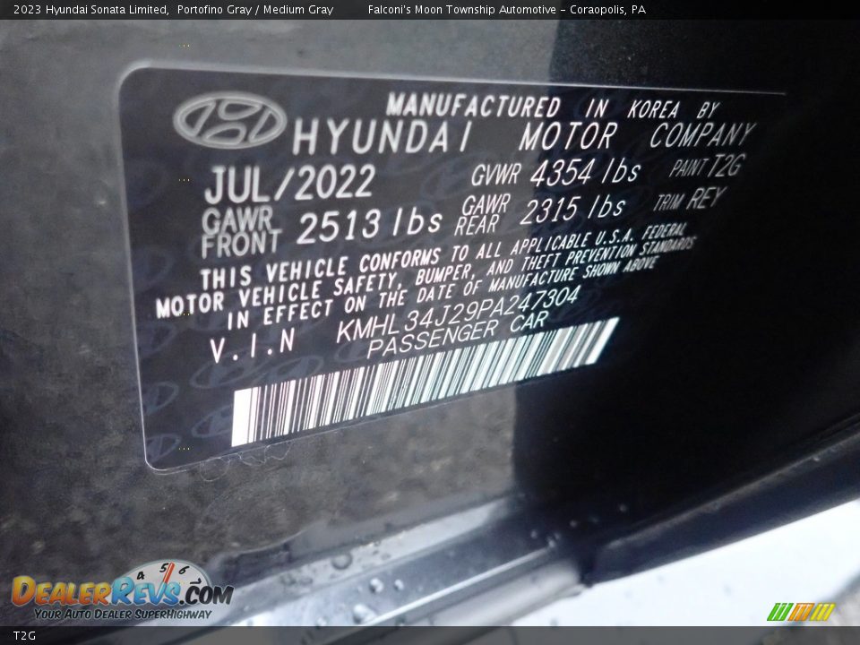 Hyundai Color Code T2G Portofino Gray