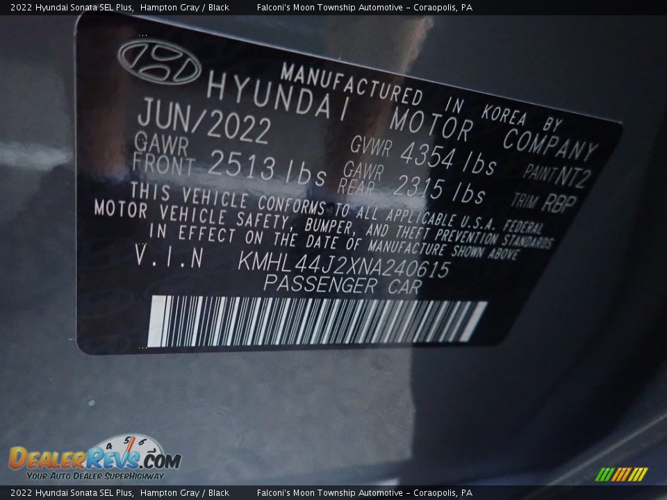 2022 Hyundai Sonata SEL Plus Hampton Gray / Black Photo #18