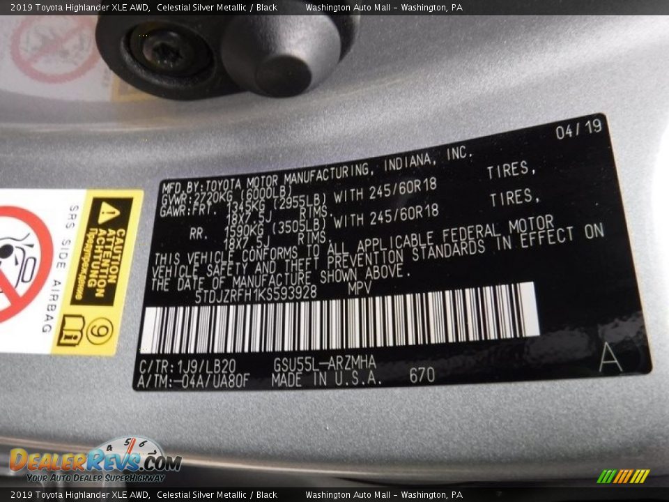 2019 Toyota Highlander XLE AWD Celestial Silver Metallic / Black Photo #34