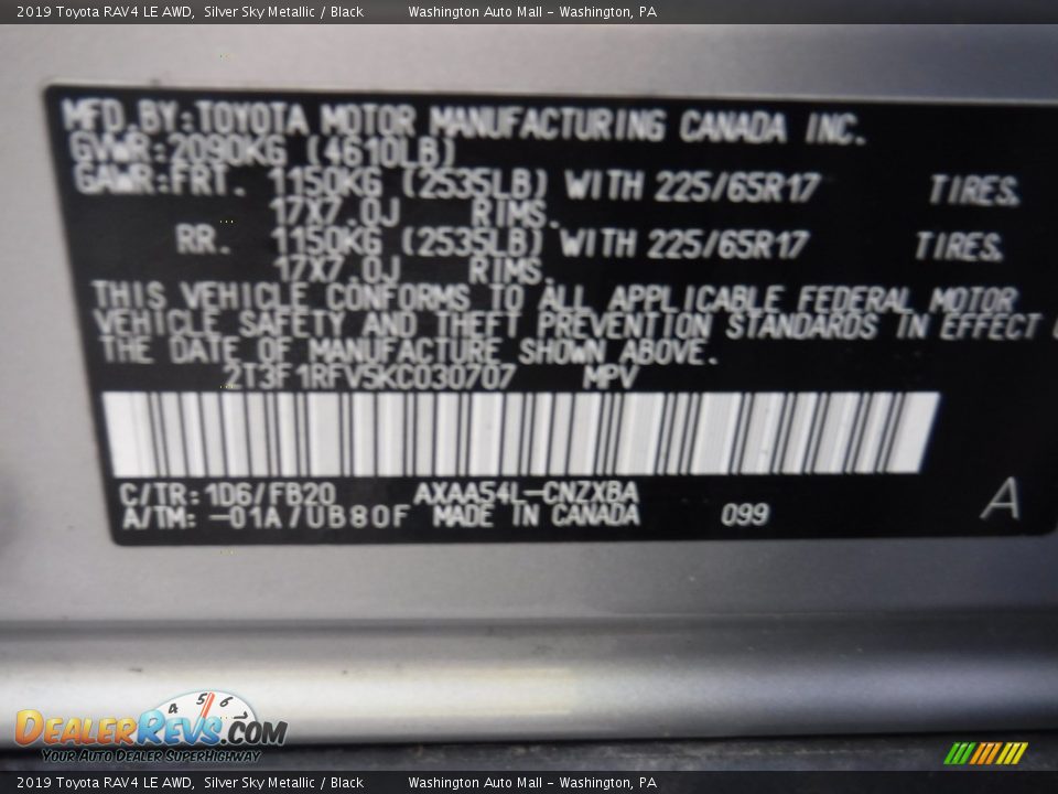 2019 Toyota RAV4 LE AWD Silver Sky Metallic / Black Photo #28