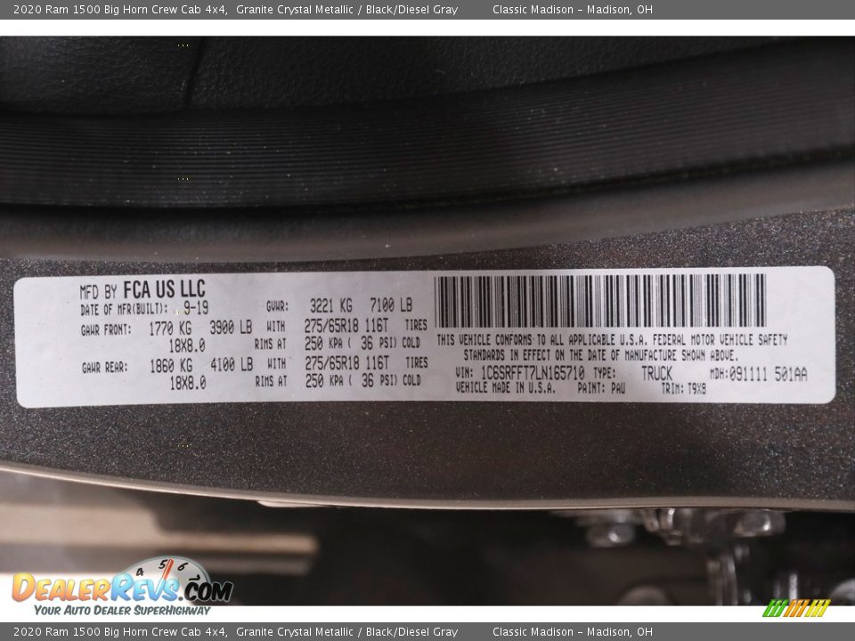 2020 Ram 1500 Big Horn Crew Cab 4x4 Granite Crystal Metallic / Black/Diesel Gray Photo #24