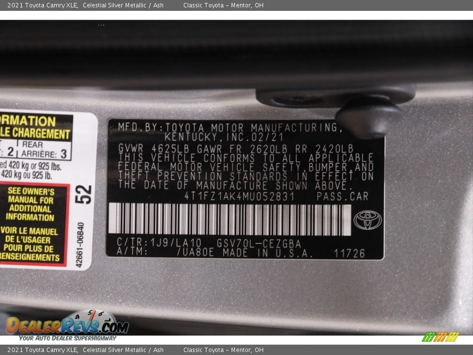 2021 Toyota Camry XLE Celestial Silver Metallic / Ash Photo #20
