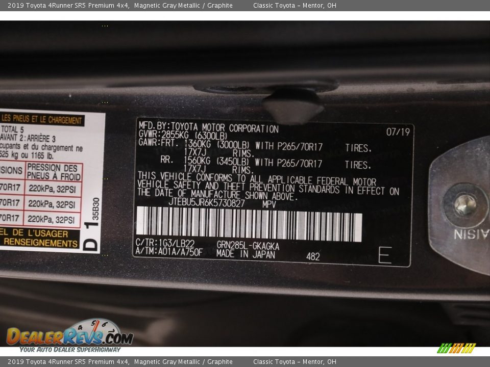 2019 Toyota 4Runner SR5 Premium 4x4 Magnetic Gray Metallic / Graphite Photo #24