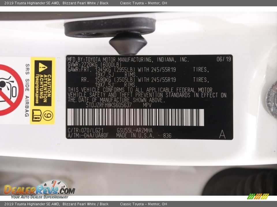 2019 Toyota Highlander SE AWD Blizzard Pearl White / Black Photo #24