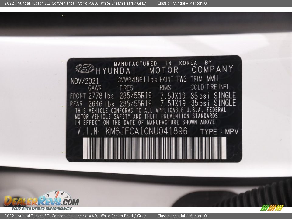 2022 Hyundai Tucson SEL Convienience Hybrid AWD White Cream Pearl / Gray Photo #22