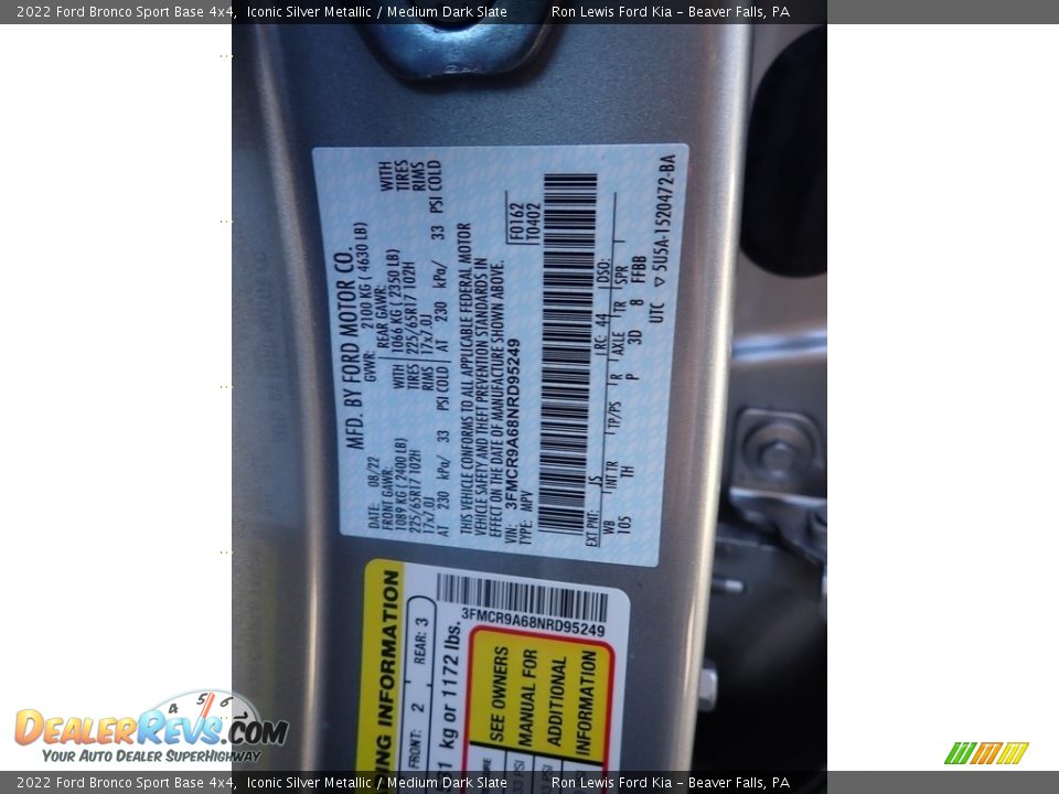 2022 Ford Bronco Sport Base 4x4 Iconic Silver Metallic / Medium Dark Slate Photo #20