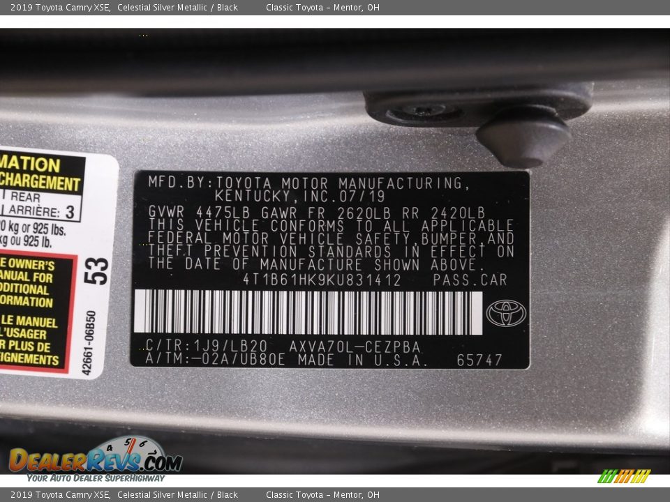 2019 Toyota Camry XSE Celestial Silver Metallic / Black Photo #20