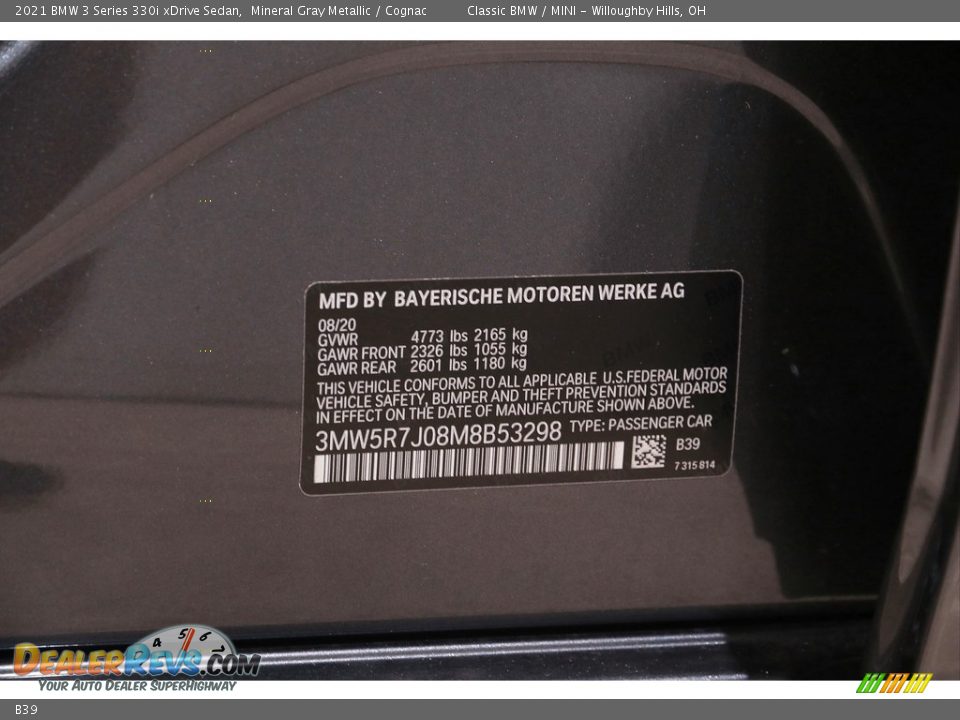 BMW Color Code B39 Mineral Gray Metallic
