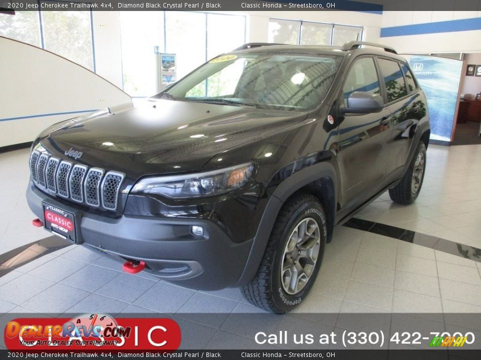 2020 Jeep Cherokee Trailhawk 4x4 Diamond Black Crystal Pearl / Black Photo #1