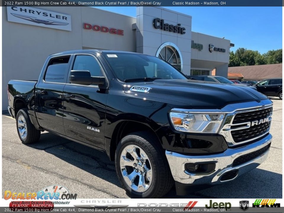 2022 Ram 1500 Big Horn Crew Cab 4x4 Diamond Black Crystal Pearl / Black/Diesel Gray Photo #1