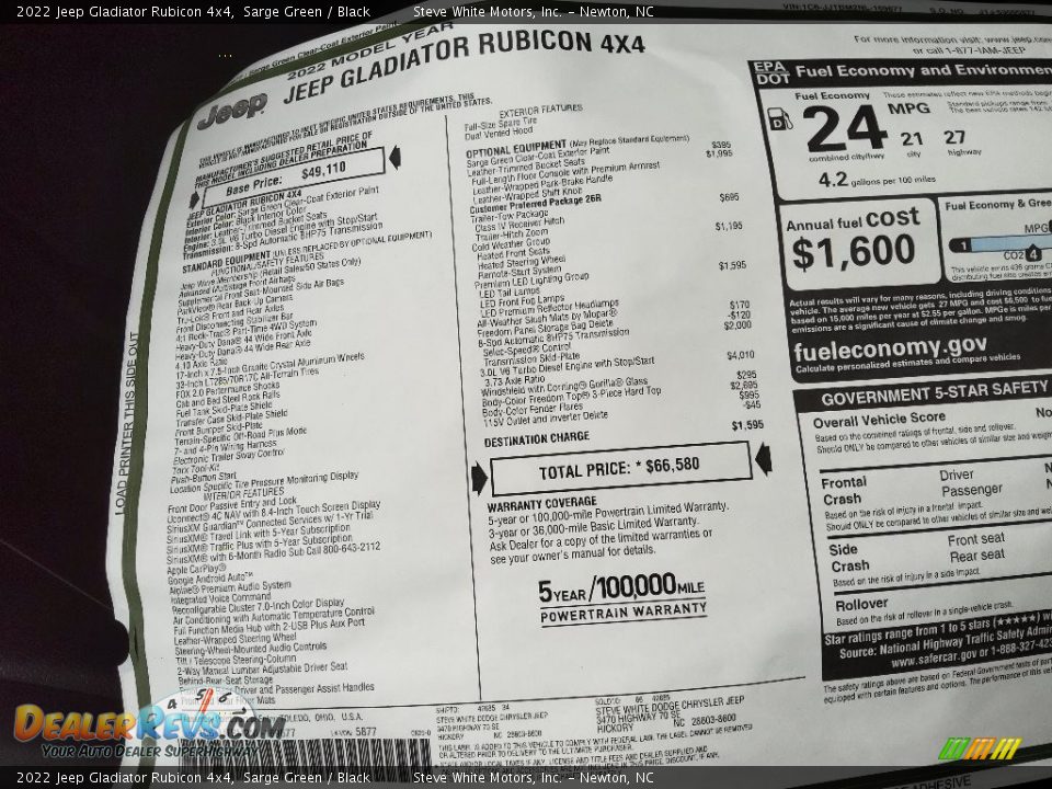 2022 Jeep Gladiator Rubicon 4x4 Window Sticker Photo #31