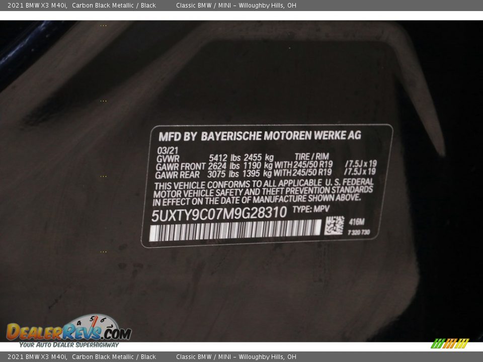 2021 BMW X3 M40i Carbon Black Metallic / Black Photo #26