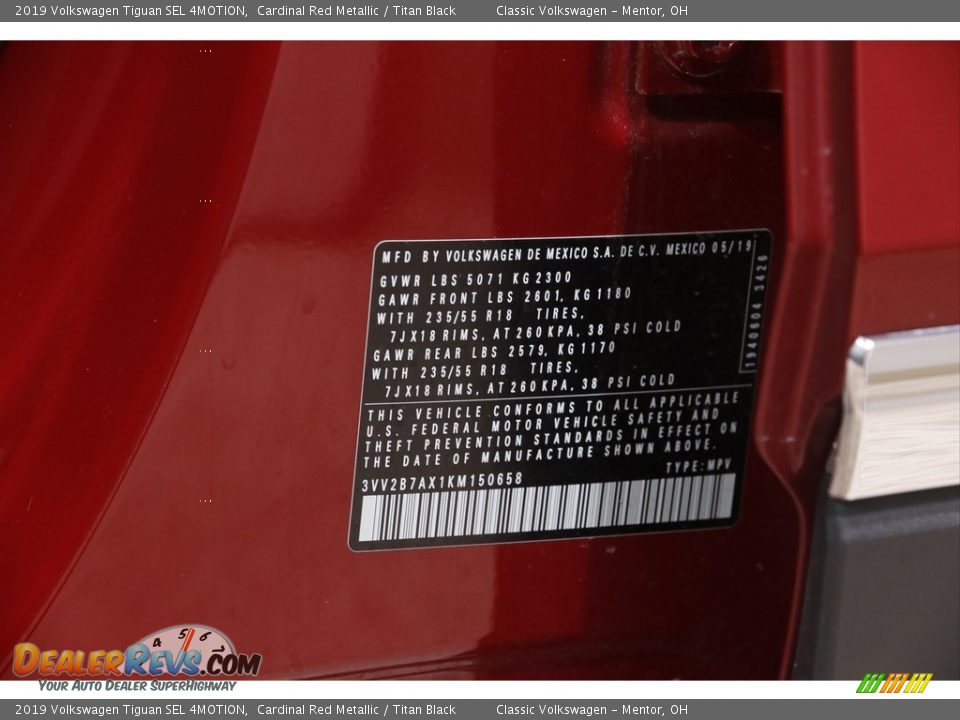 2019 Volkswagen Tiguan SEL 4MOTION Cardinal Red Metallic / Titan Black Photo #19