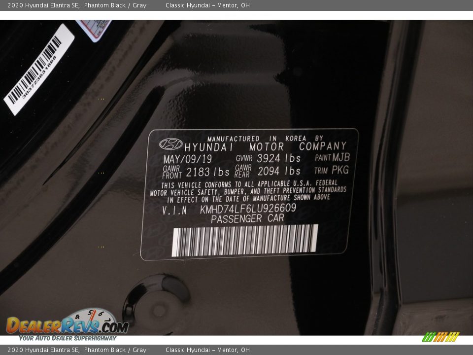 2020 Hyundai Elantra SE Phantom Black / Gray Photo #20