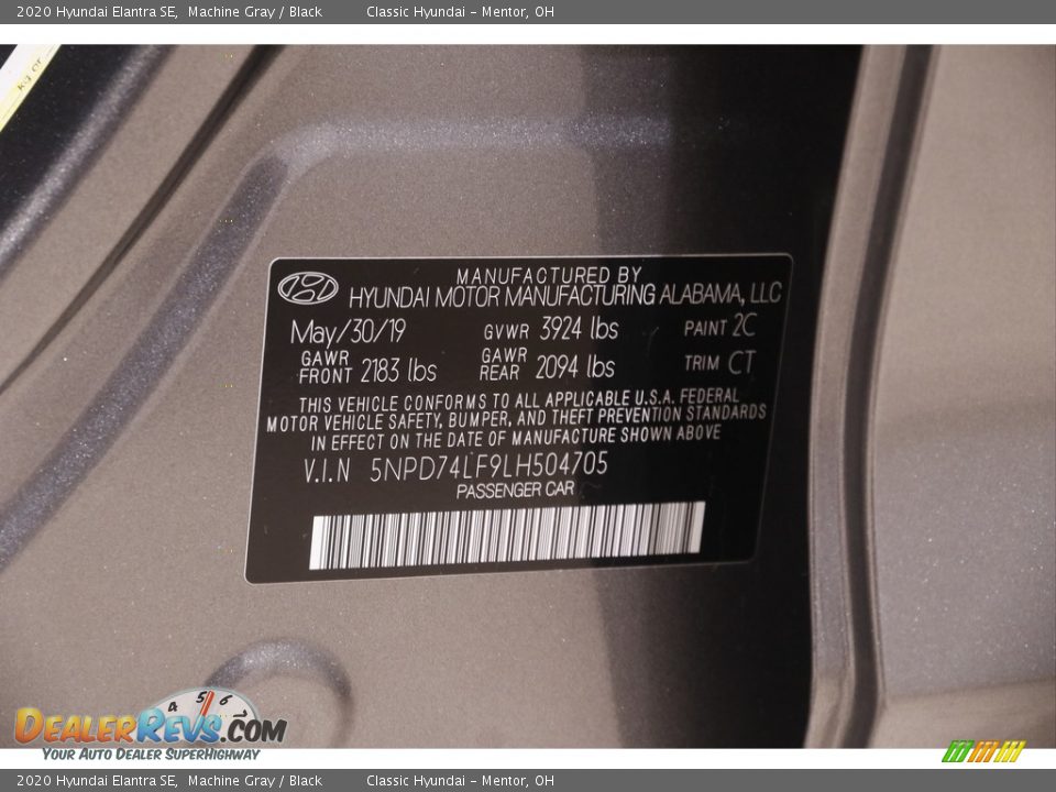 2020 Hyundai Elantra SE Machine Gray / Black Photo #20