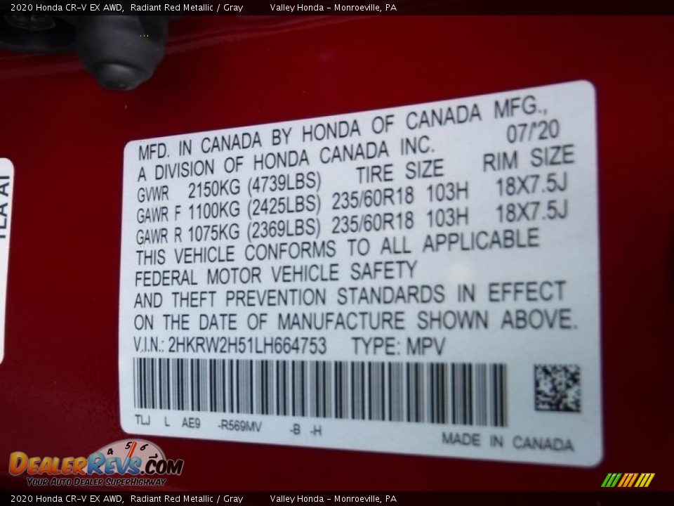 2020 Honda CR-V EX AWD Radiant Red Metallic / Gray Photo #34