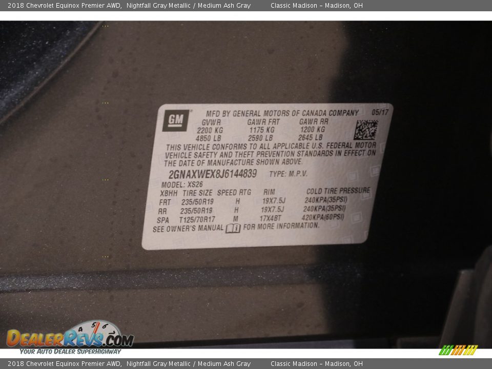 2018 Chevrolet Equinox Premier AWD Nightfall Gray Metallic / Medium Ash Gray Photo #22