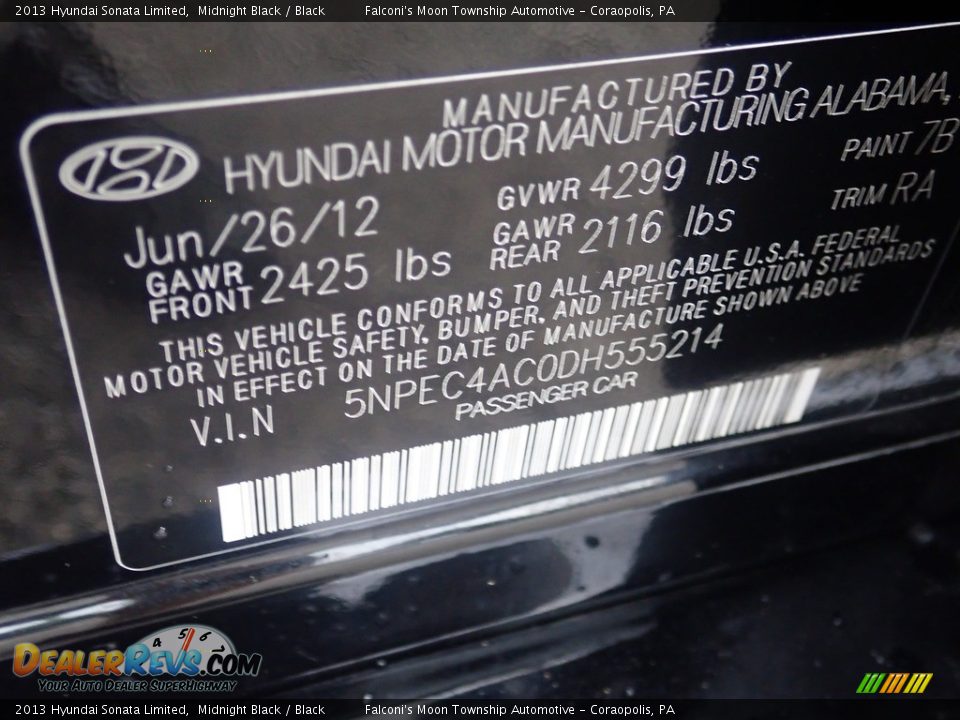 2013 Hyundai Sonata Limited Midnight Black / Black Photo #28