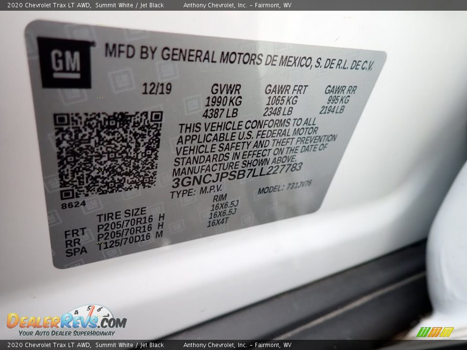 2020 Chevrolet Trax LT AWD Summit White / Jet Black Photo #15