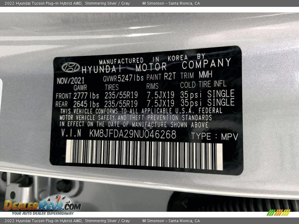 2022 Hyundai Tucson Plug-In Hybrid AWD Shimmering Silver / Gray Photo #33