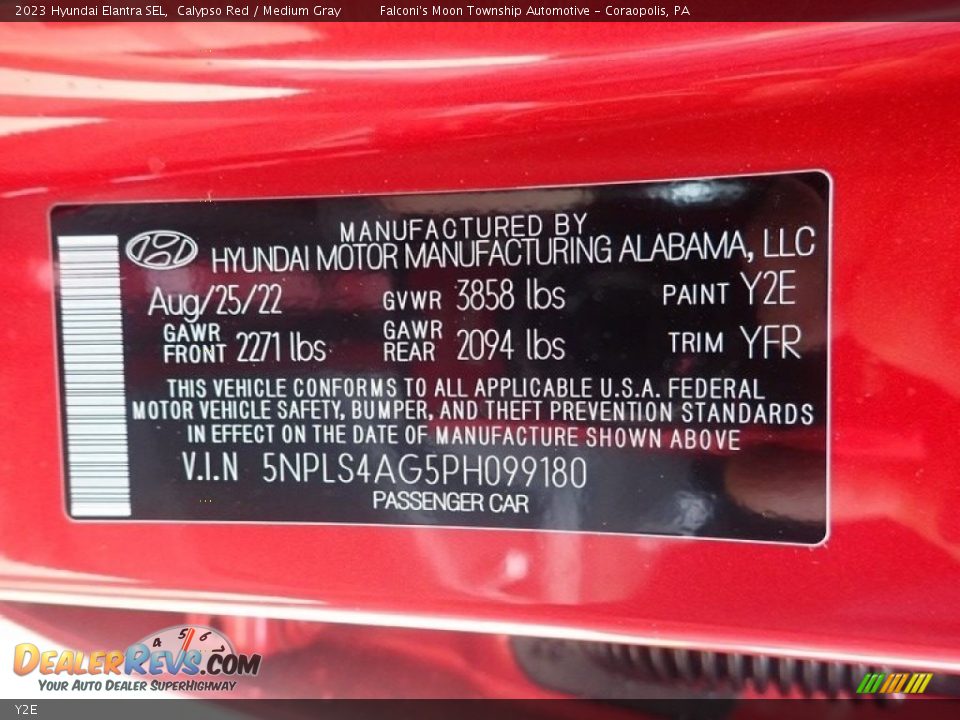 Hyundai Color Code Y2E Calypso Red