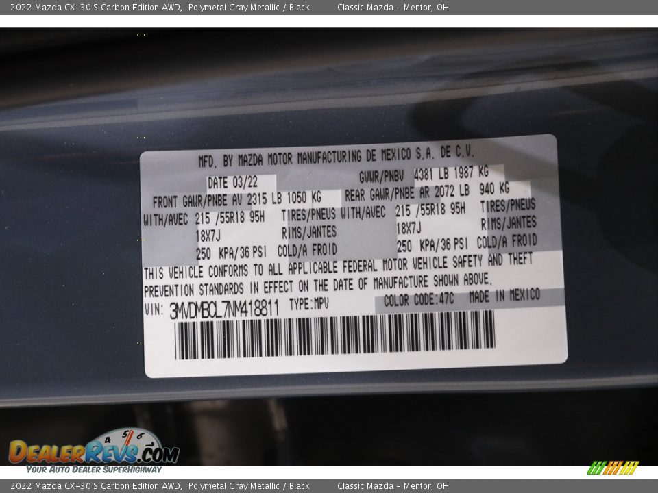 2022 Mazda CX-30 S Carbon Edition AWD Polymetal Gray Metallic / Black Photo #21