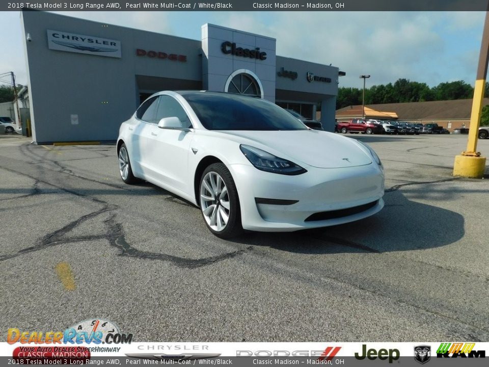 2018 Tesla Model 3 Long Range AWD Pearl White Multi-Coat / White/Black Photo #1