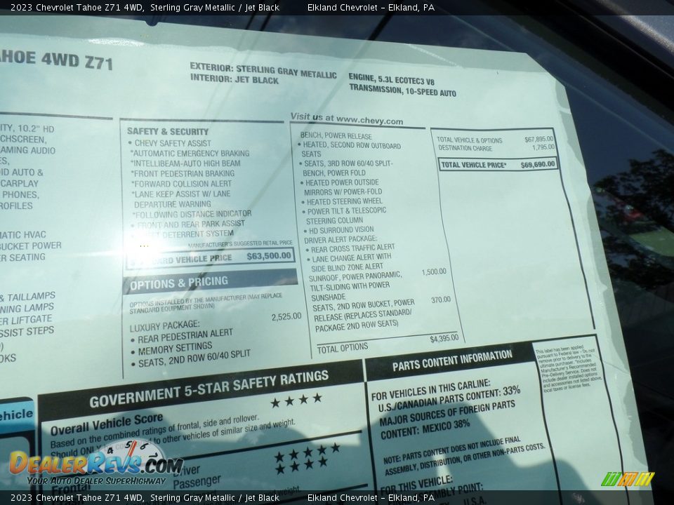 2023 Chevrolet Tahoe Z71 4WD Window Sticker Photo #16