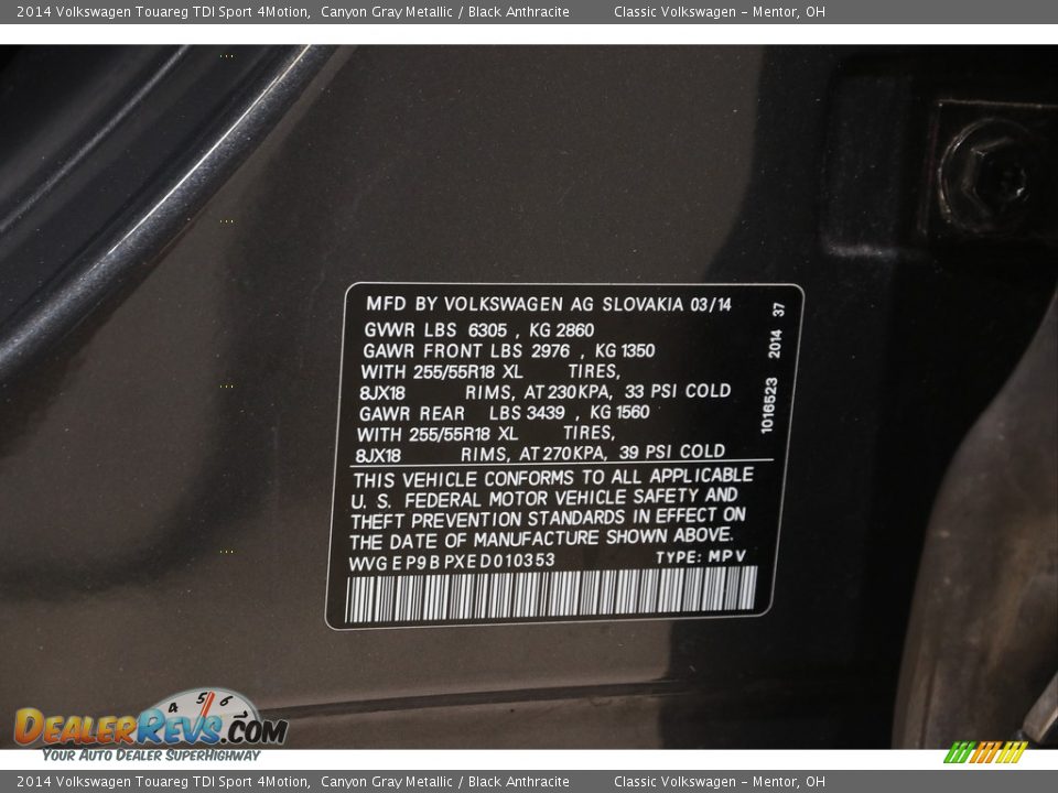 2014 Volkswagen Touareg TDI Sport 4Motion Canyon Gray Metallic / Black Anthracite Photo #22