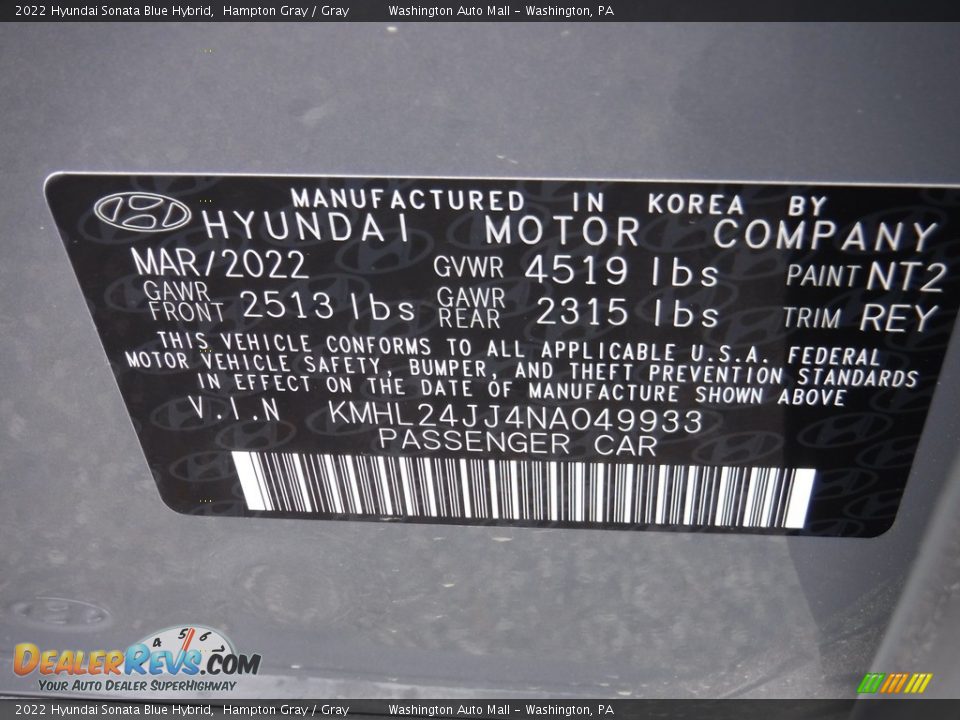 2022 Hyundai Sonata Blue Hybrid Hampton Gray / Gray Photo #29