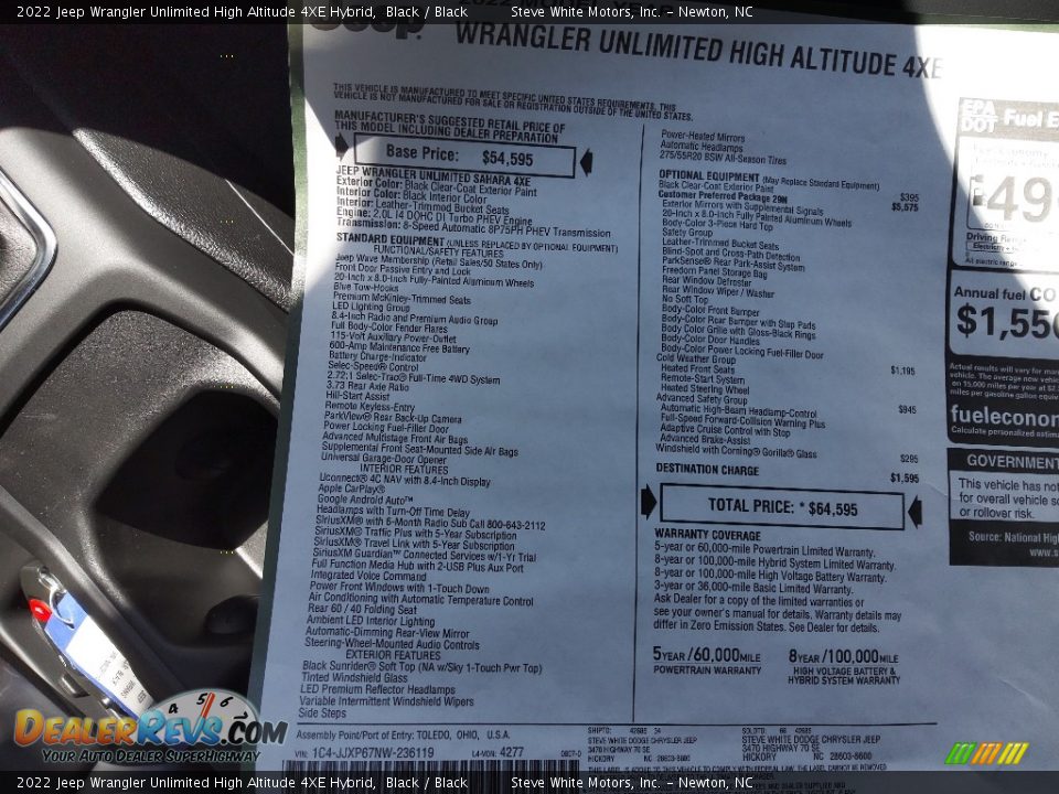 2022 Jeep Wrangler Unlimited High Altitude 4XE Hybrid Window Sticker Photo #35