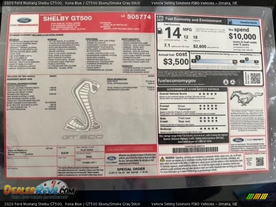 2020 Ford Mustang Shelby GT500 Window Sticker Photo #15