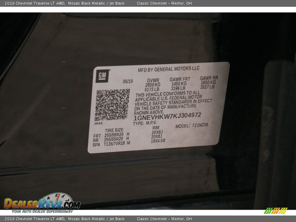 2019 Chevrolet Traverse LT AWD Mosaic Black Metallic / Jet Black Photo #22