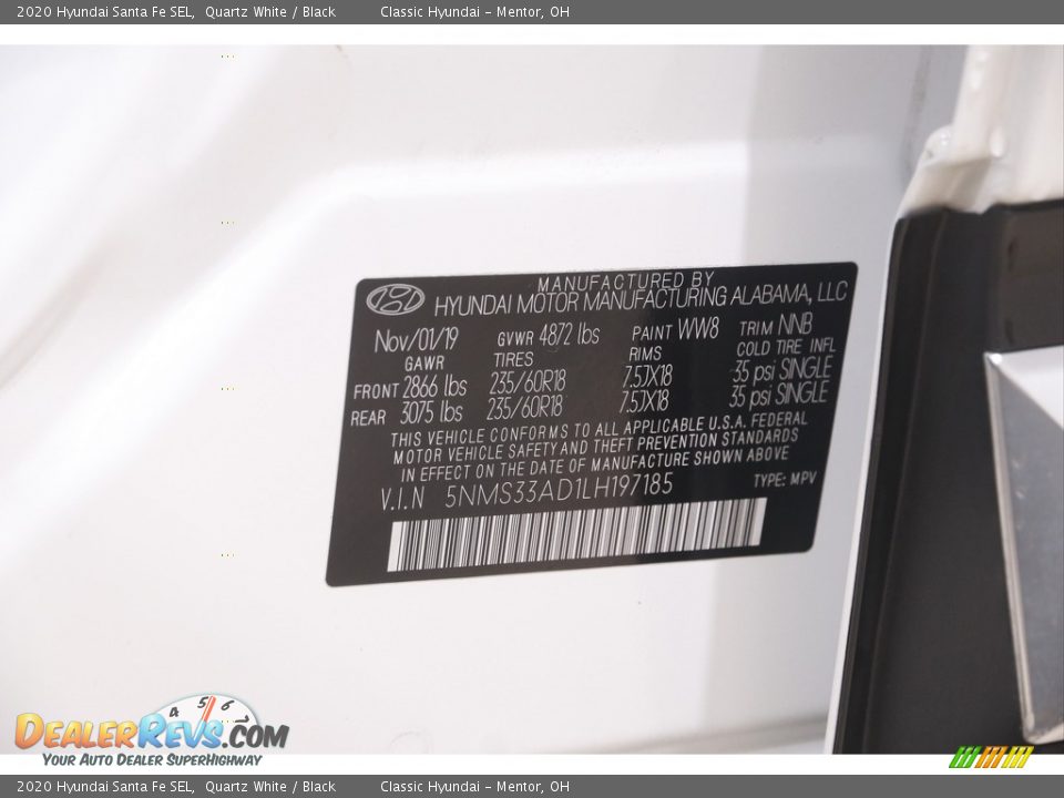 2020 Hyundai Santa Fe SEL Quartz White / Black Photo #20