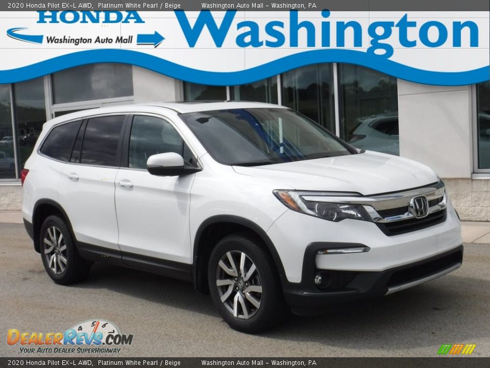 2020 Honda Pilot EX-L AWD Platinum White Pearl / Beige Photo #1