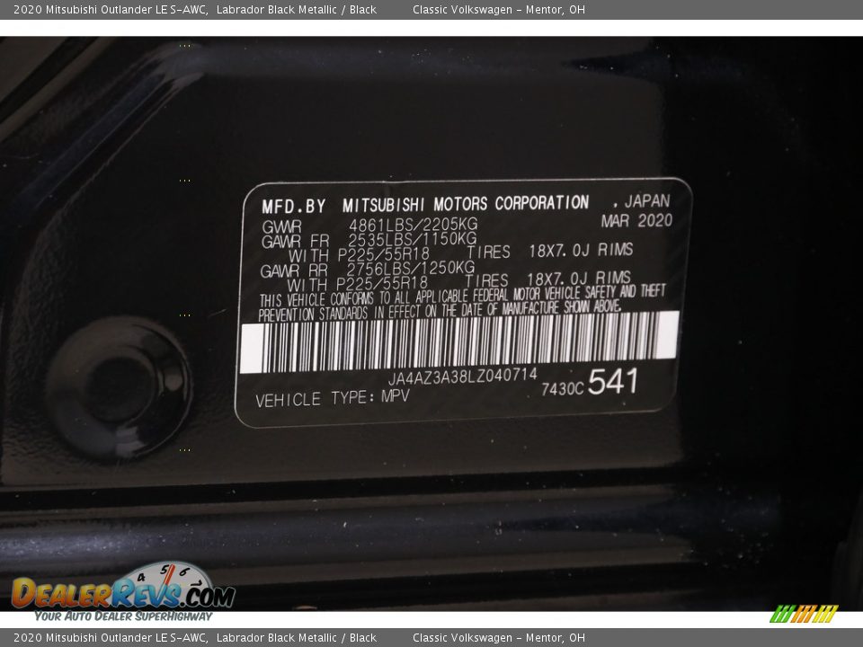 2020 Mitsubishi Outlander LE S-AWC Labrador Black Metallic / Black Photo #24