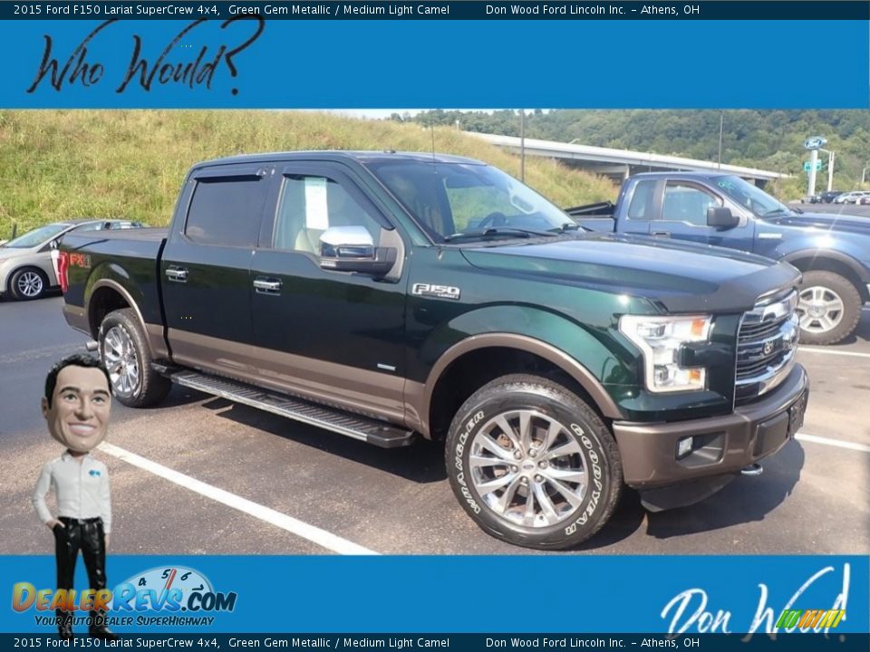 2015 Ford F150 Lariat SuperCrew 4x4 Green Gem Metallic / Medium Light Camel Photo #1